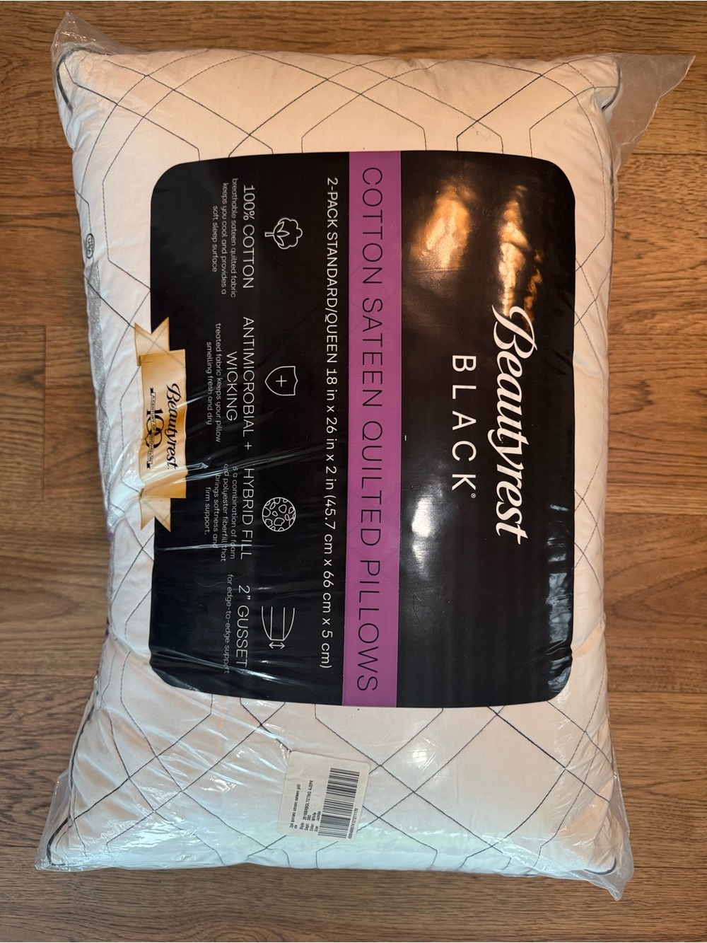 BEAUTYREST BLACK 2pk Luxurious Cotton Sateen‎ Down Alternative Pillows